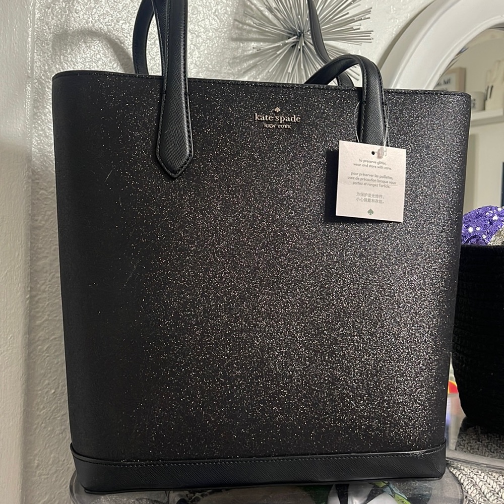 Kate Spade Tinsel Tote Black Glitter New with Tags